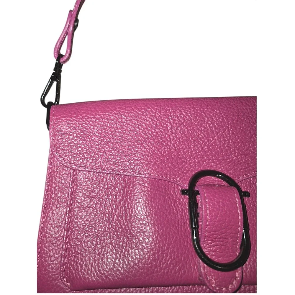 Borse In Pelle Italian Made Fushia Pink Leather Shoulder Bag Removable Straps